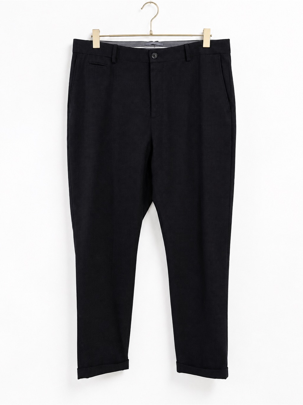 ZARA Man Dress Pants Slim Fit Black 34W Tapered Flat Front Pockets Cropped Black